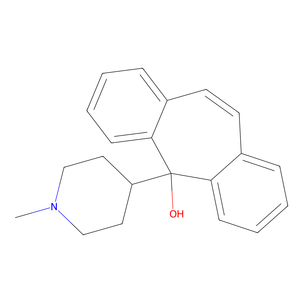 5-(1-methylpiperidin-4-yl)-5H-dibenzo(a,d)(7)annulen-5-ol molecular structure, CAS 3967-32-6