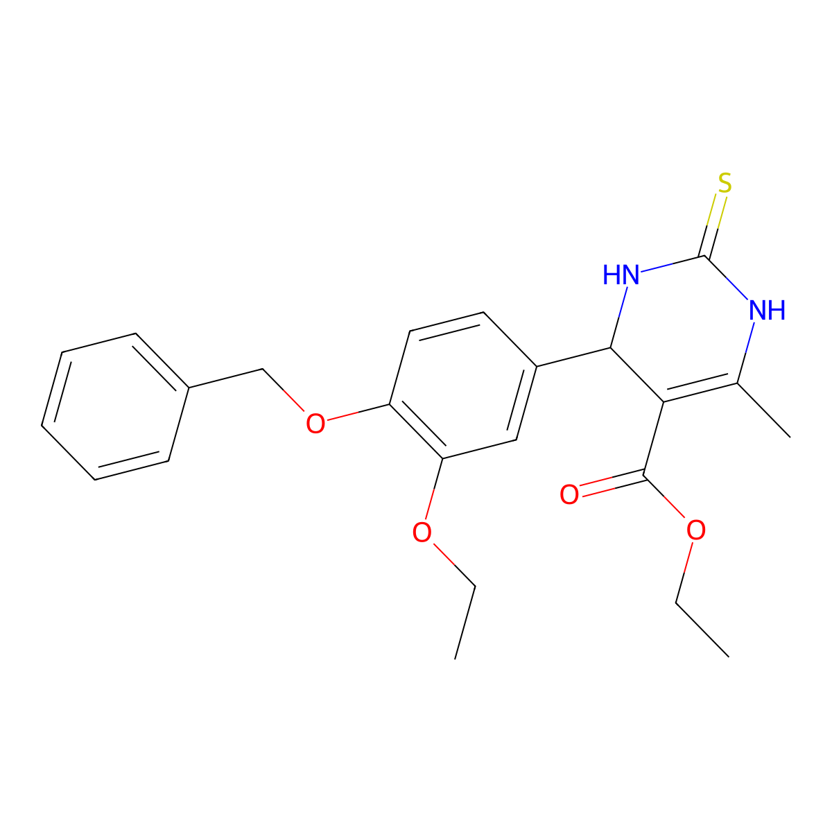 Ethyl 4-(4-(benzyloxy)-3-ethoxyphenyl)-6-methyl-2-thioxo-1,2,3,4-tetrahydropyrimidine-5-carboxylate molecular structure, CAS 396719-66-7