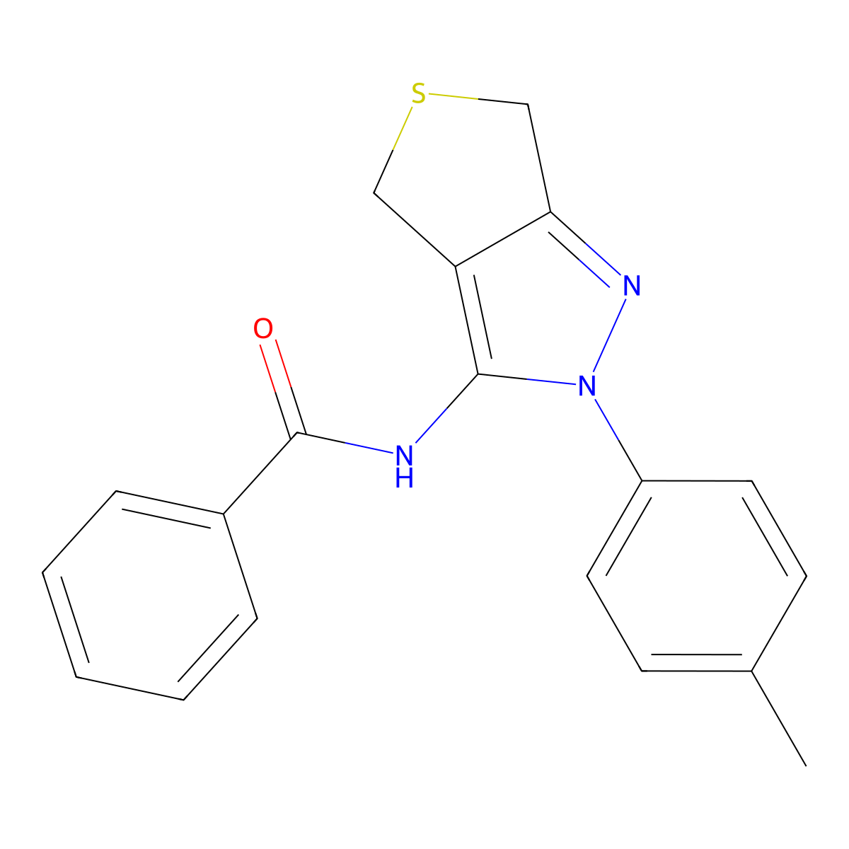 N-(2-(p-tolyl)-4,6-dihydro-2H-thieno[3,4-c]pyrazol-3-yl)benzamide molecular structure, CAS 396719-71-4