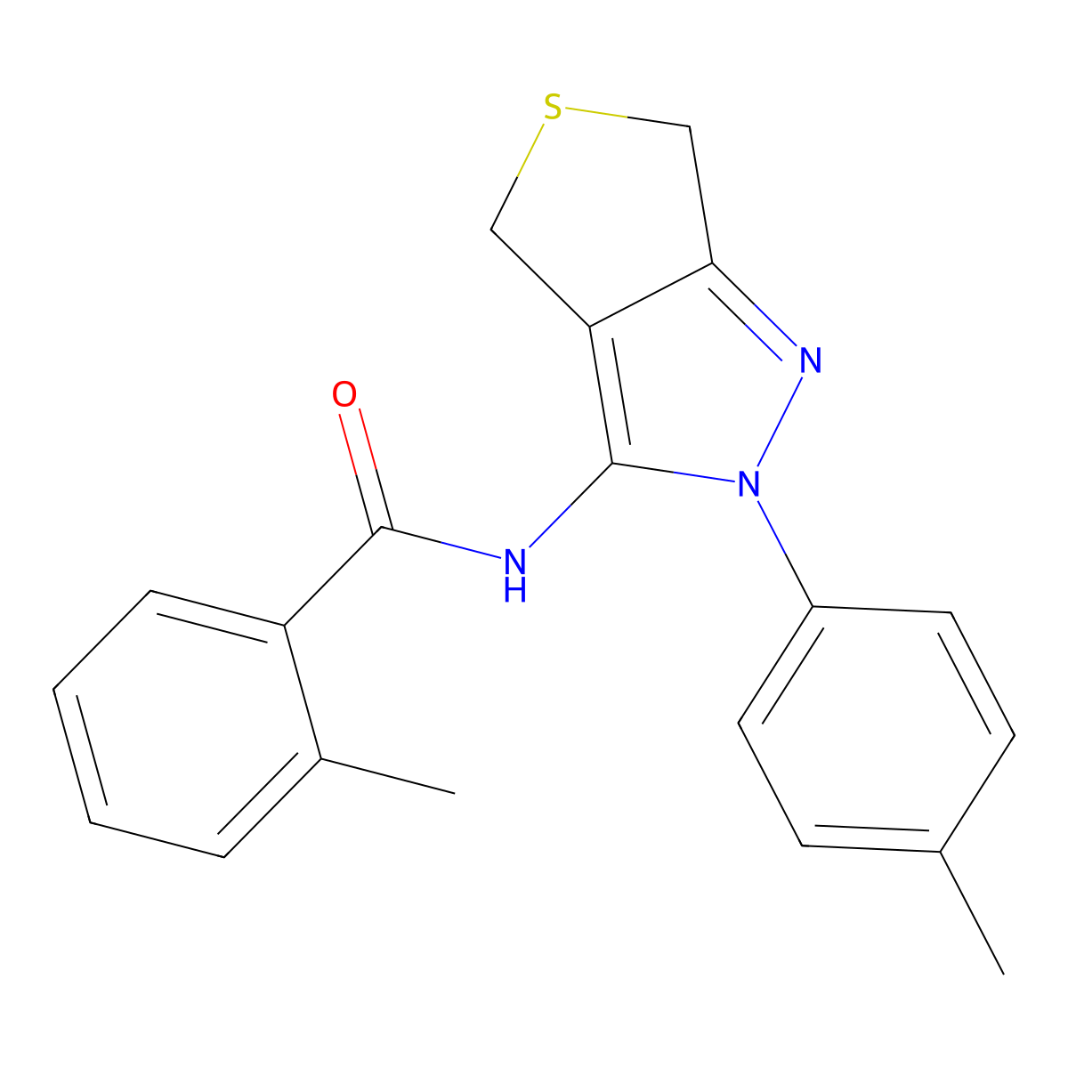 2-methyl-N-[2-(4-methylphenyl)-4,6-dihydrothieno[3,4-c]pyrazol-3-yl]benzamide molecular structure, CAS 396719-76-9
