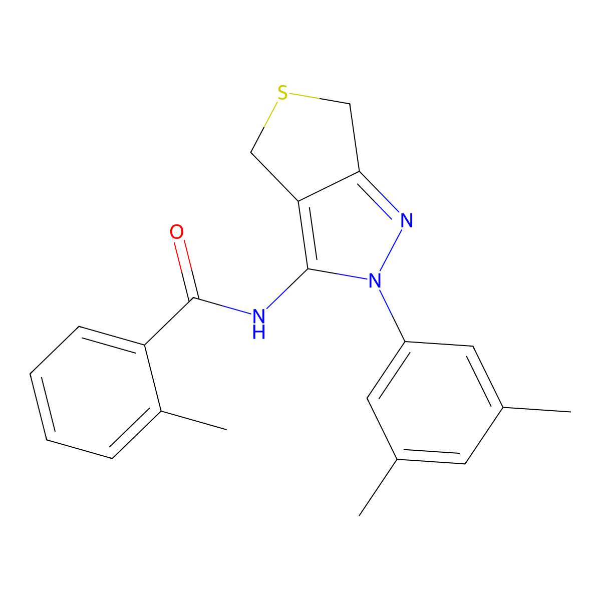 N-[2-(3,5-dimethylphenyl)-4,6-dihydrothieno[3,4-c]pyrazol-3-yl]-2-methylbenzamide molecular structure, CAS 396719-79-2
