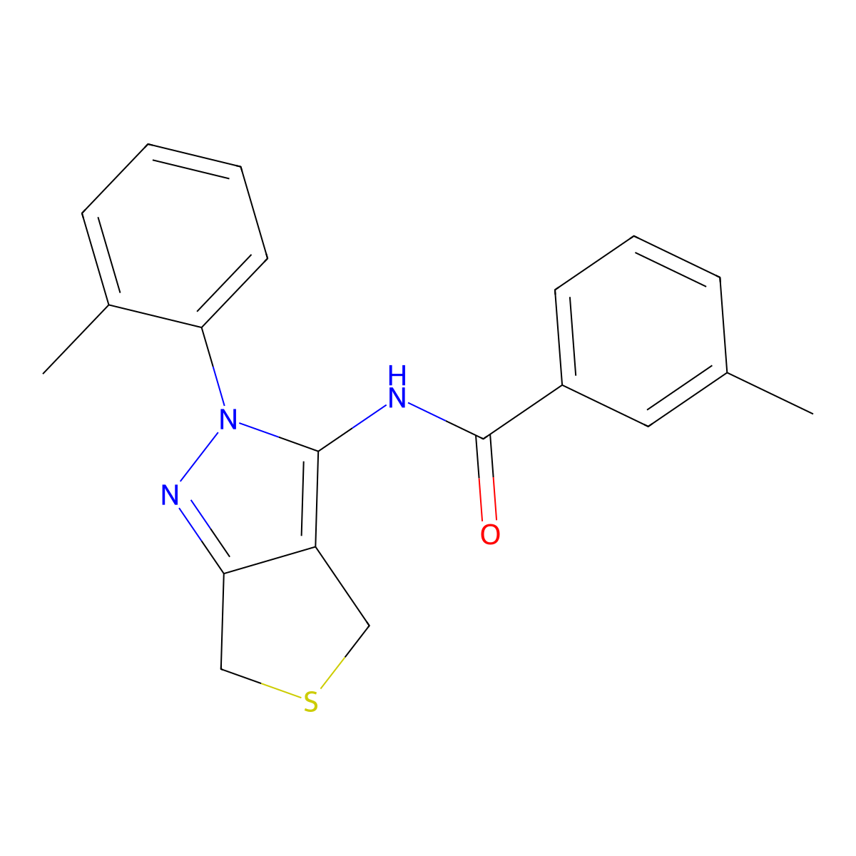 3-methyl-N-[2-(2-methylphenyl)-4,6-dihydrothieno[3,4-c]pyrazol-3-yl]benzamide molecular structure, CAS 396719-81-6