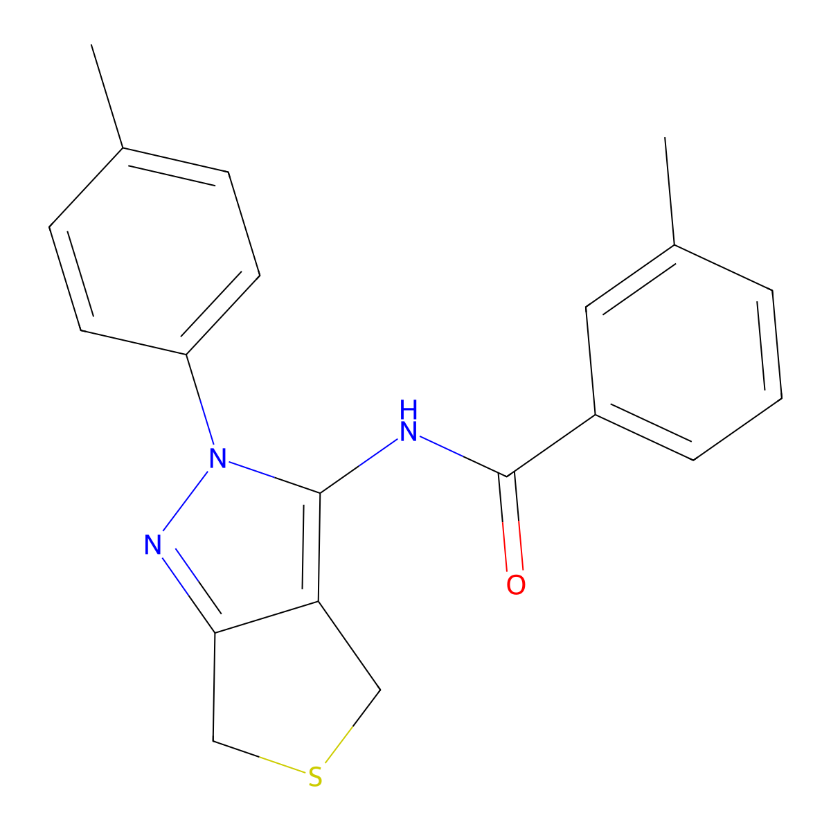 3-methyl-N-(2-(p-tolyl)-4,6-dihydro-2H-thieno[3,4-c]pyrazol-3-yl)benzamide molecular structure, CAS 396719-82-7