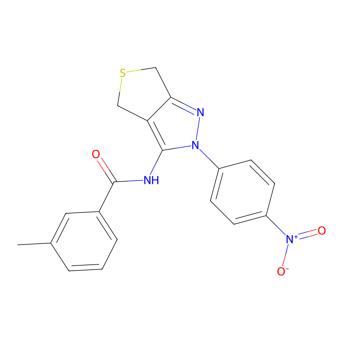 3-methyl-N-(2-(4-nitrophenyl)-4,6-dihydro-2H-thieno[3,4-c]pyrazol-3-yl)benzamide molecular structure, CAS 396719-83-8