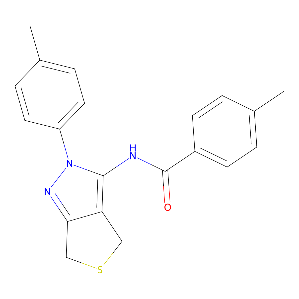 4-methyl-N-(2-(p-tolyl)-4,6-dihydro-2H-thieno[3,4-c]pyrazol-3-yl)benzamide molecular structure, CAS 396719-88-3