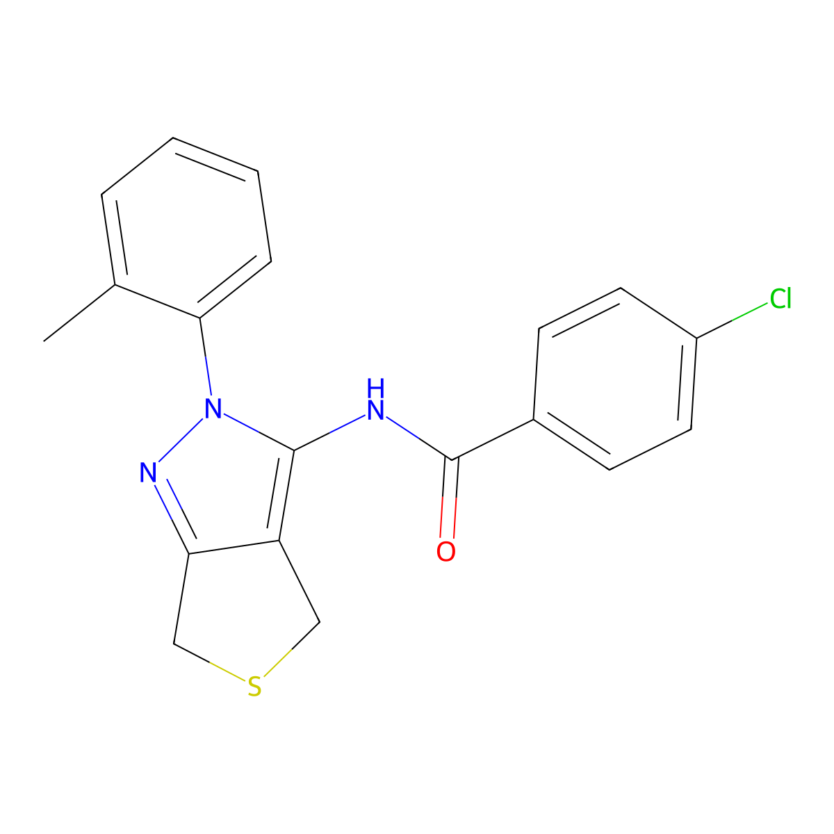 4-chloro-N-[2-(2-methylphenyl)-4,6-dihydrothieno[3,4-c]pyrazol-3-yl]benzamide molecular structure, CAS 396719-92-9
