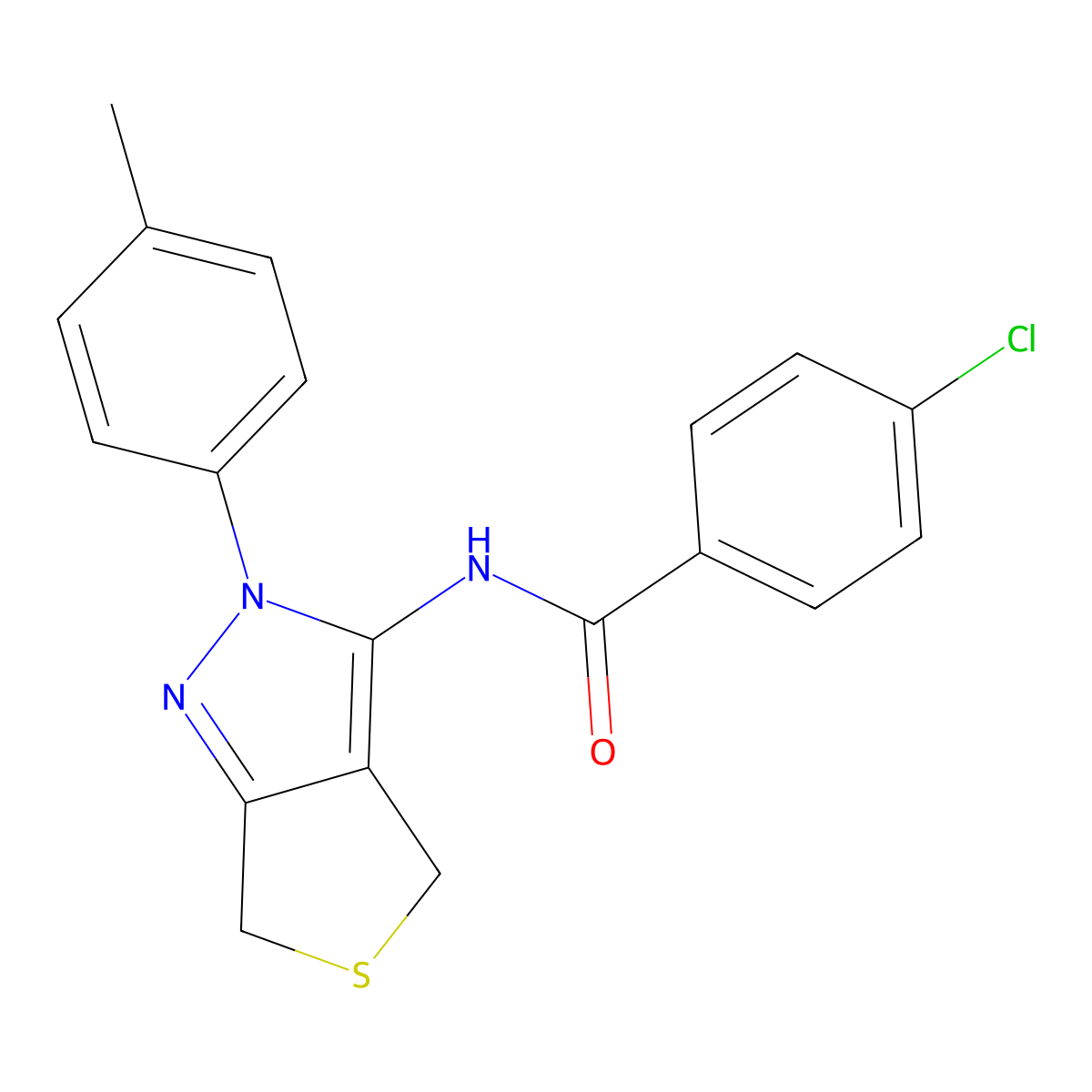 4-chloro-N-(2-(p-tolyl)-4,6-dihydro-2H-thieno[3,4-c]pyrazol-3-yl)benzamide molecular structure, CAS 396719-94-1