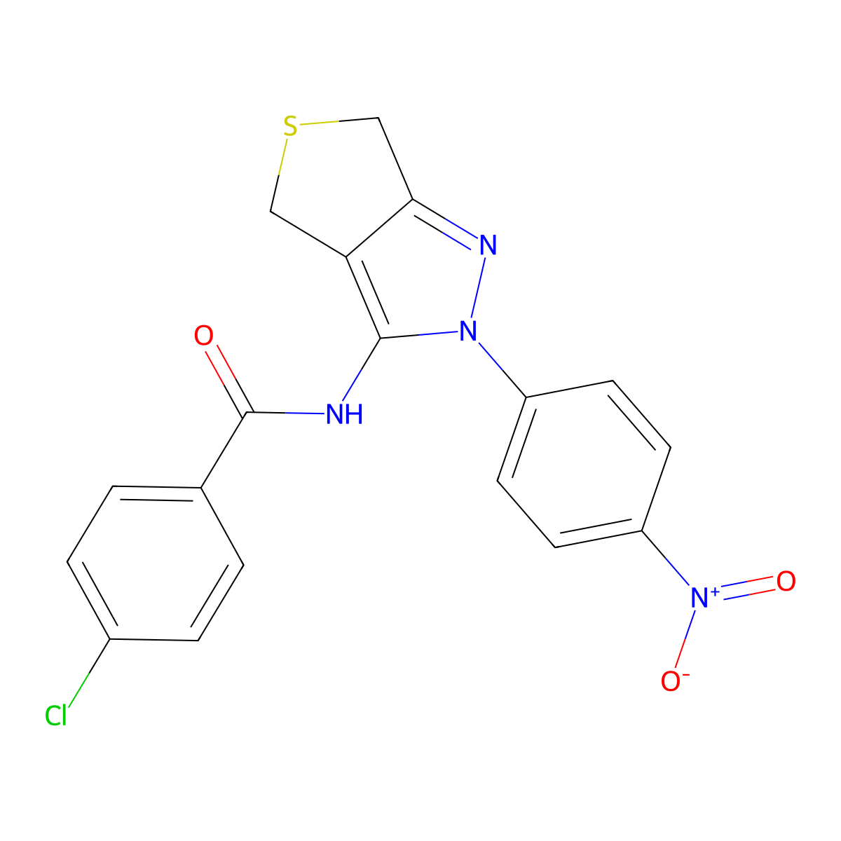4-chloro-N-(2-(4-nitrophenyl)-4,6-dihydro-2H-thieno[3,4-c]pyrazol-3-yl)benzamide molecular structure, CAS 396719-95-2