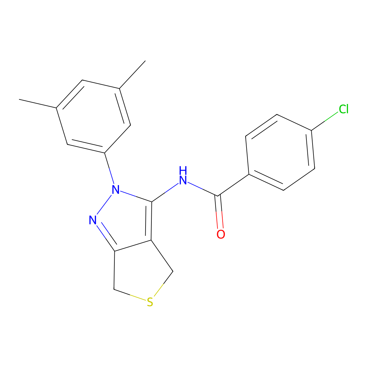 4-chloro-N-(2-(3,5-dimethylphenyl)-4,6-dihydro-2H-thieno[3,4-c]pyrazol-3-yl)benzamide molecular structure, CAS 396719-97-4