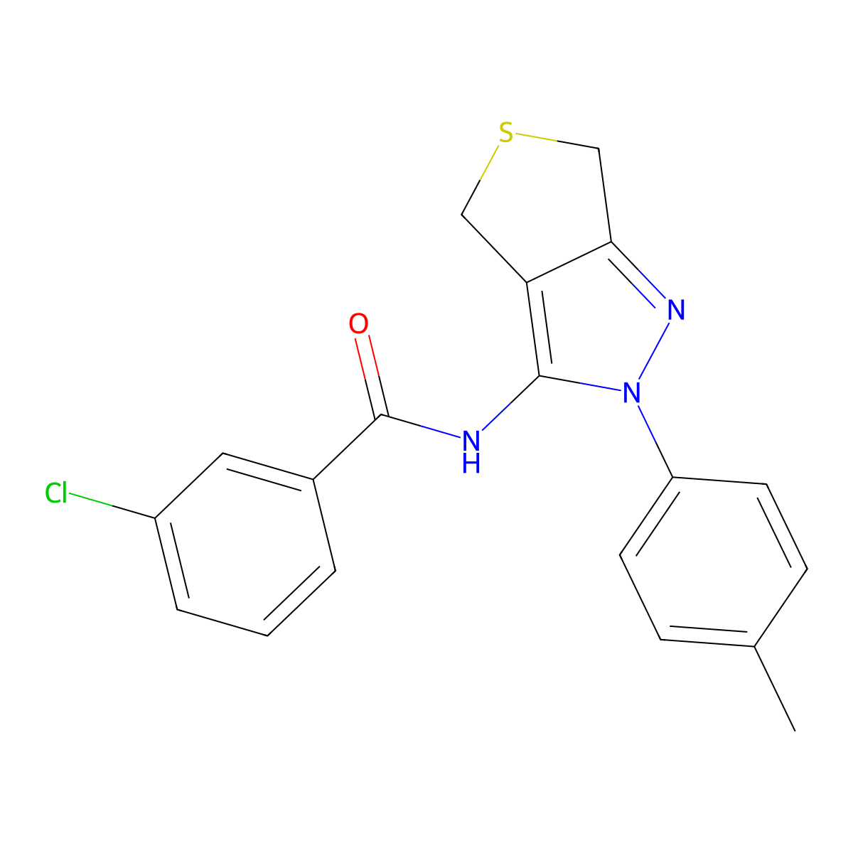 3-chloro-N-[2-(4-methylphenyl)-4,6-dihydrothieno[3,4-c]pyrazol-3-yl]benzamide molecular structure, CAS 396720-00-6