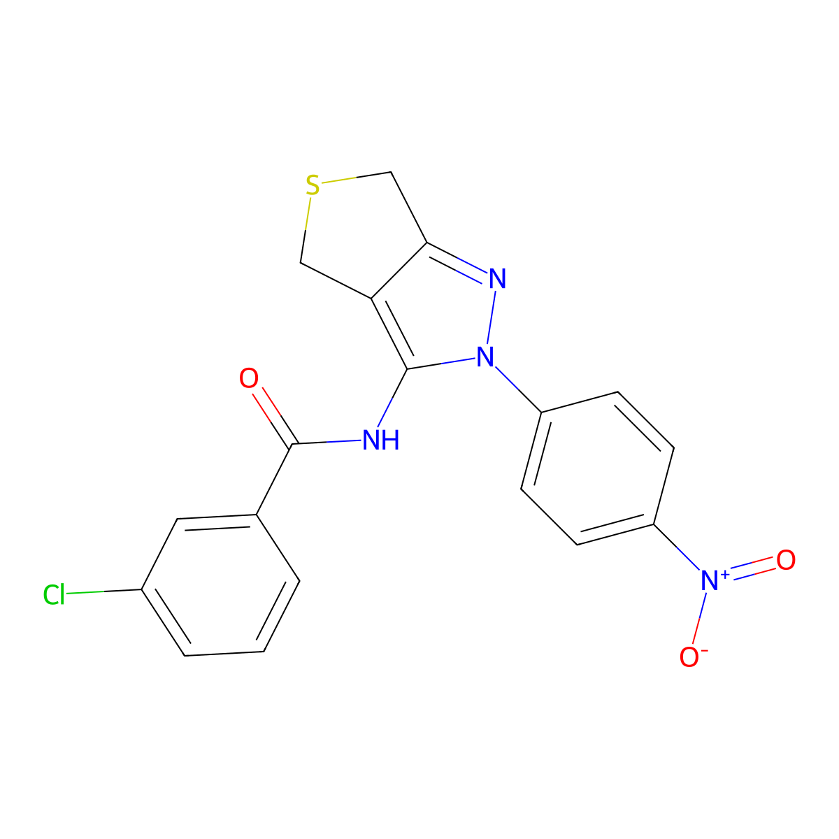3-chloro-N-(2-(4-nitrophenyl)-4,6-dihydro-2H-thieno[3,4-c]pyrazol-3-yl)benzamide molecular structure, CAS 396720-01-7