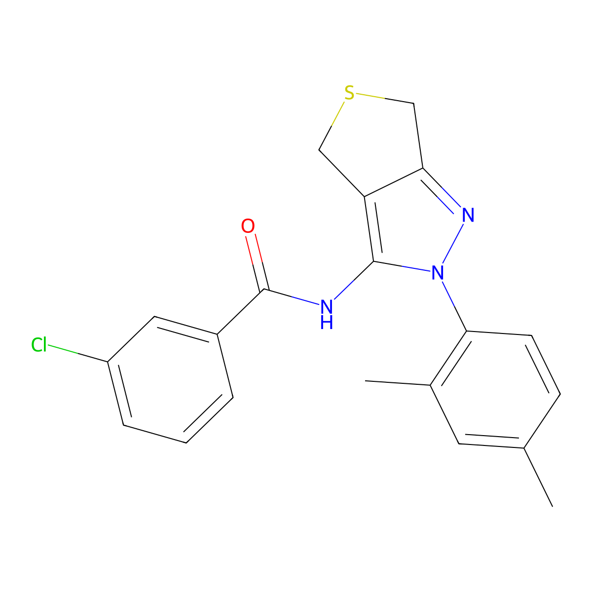 3-chloro-N-(2-(2,4-dimethylphenyl)-4,6-dihydro-2H-thieno[3,4-c]pyrazol-3-yl)benzamide molecular structure, CAS 396720-02-8