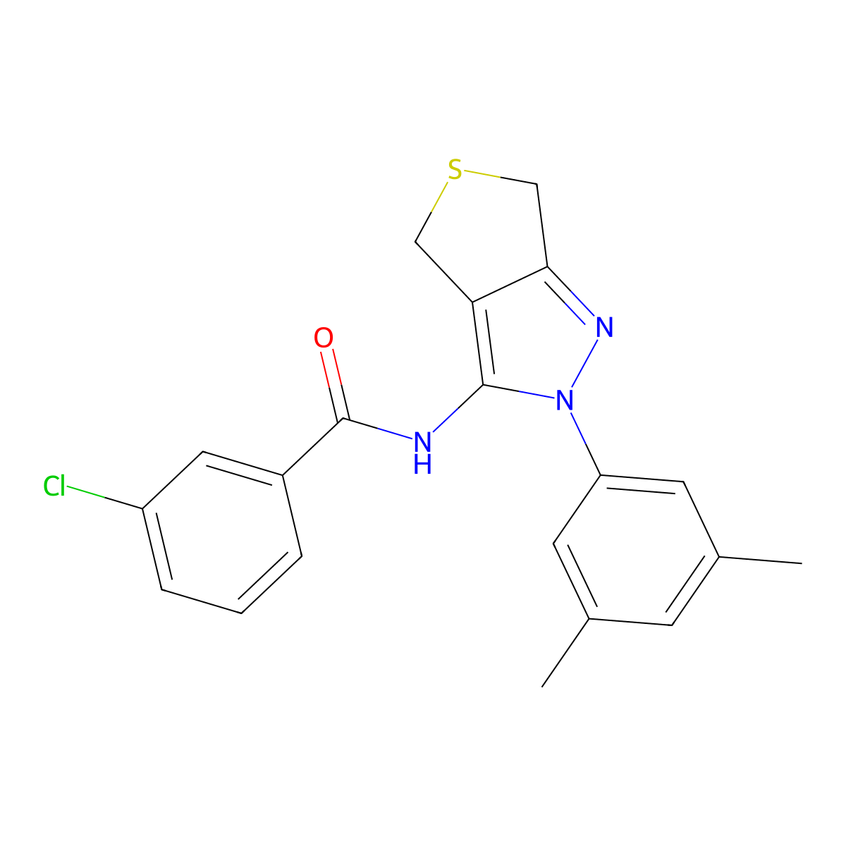 3-chloro-N-(2-(3,5-dimethylphenyl)-4,6-dihydro-2H-thieno[3,4-c]pyrazol-3-yl)benzamide molecular structure, CAS 396720-03-9