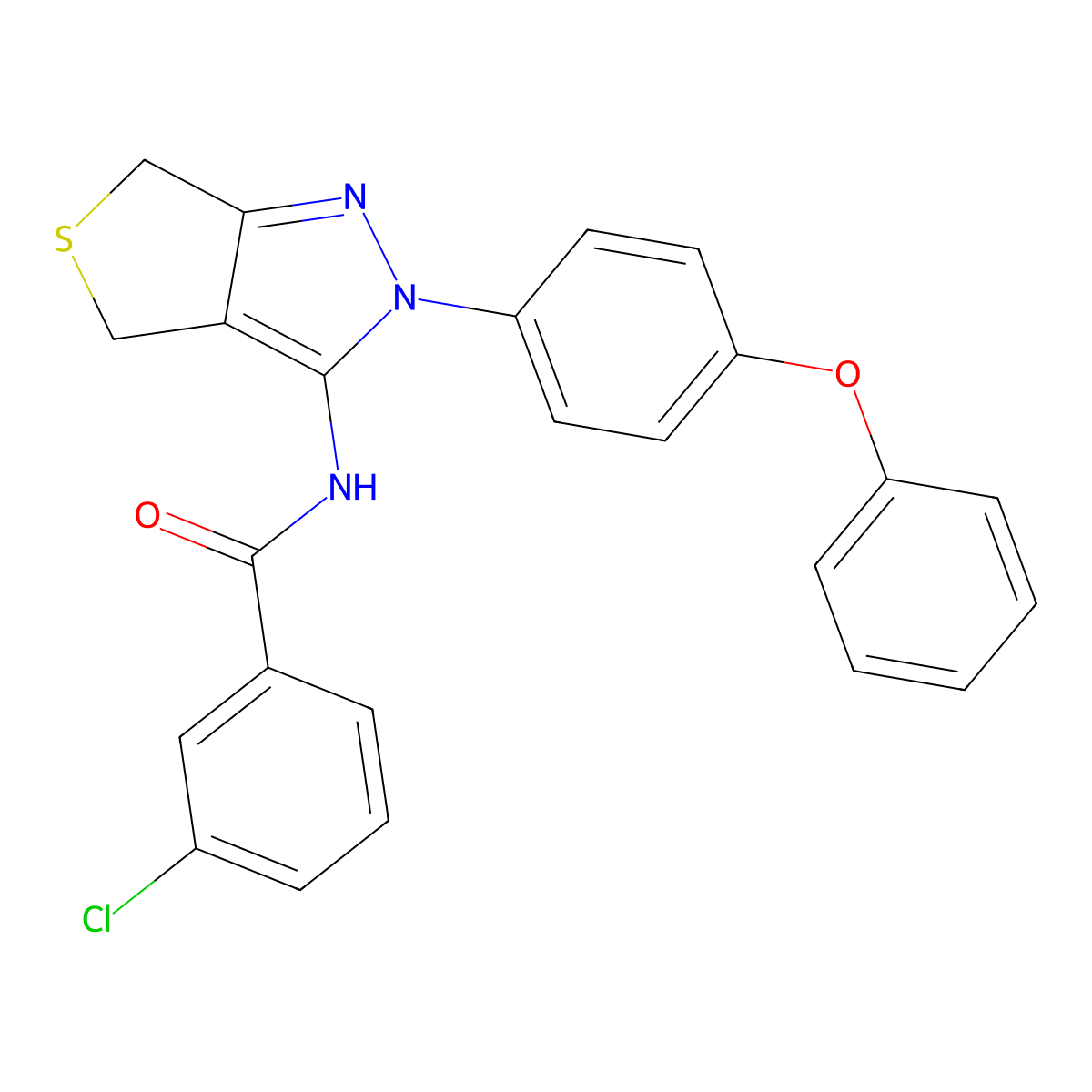3-chloro-N-(2-(4-phenoxyphenyl)-4,6-dihydro-2H-thieno[3,4-c]pyrazol-3-yl)benzamide molecular structure, CAS 396720-04-0
