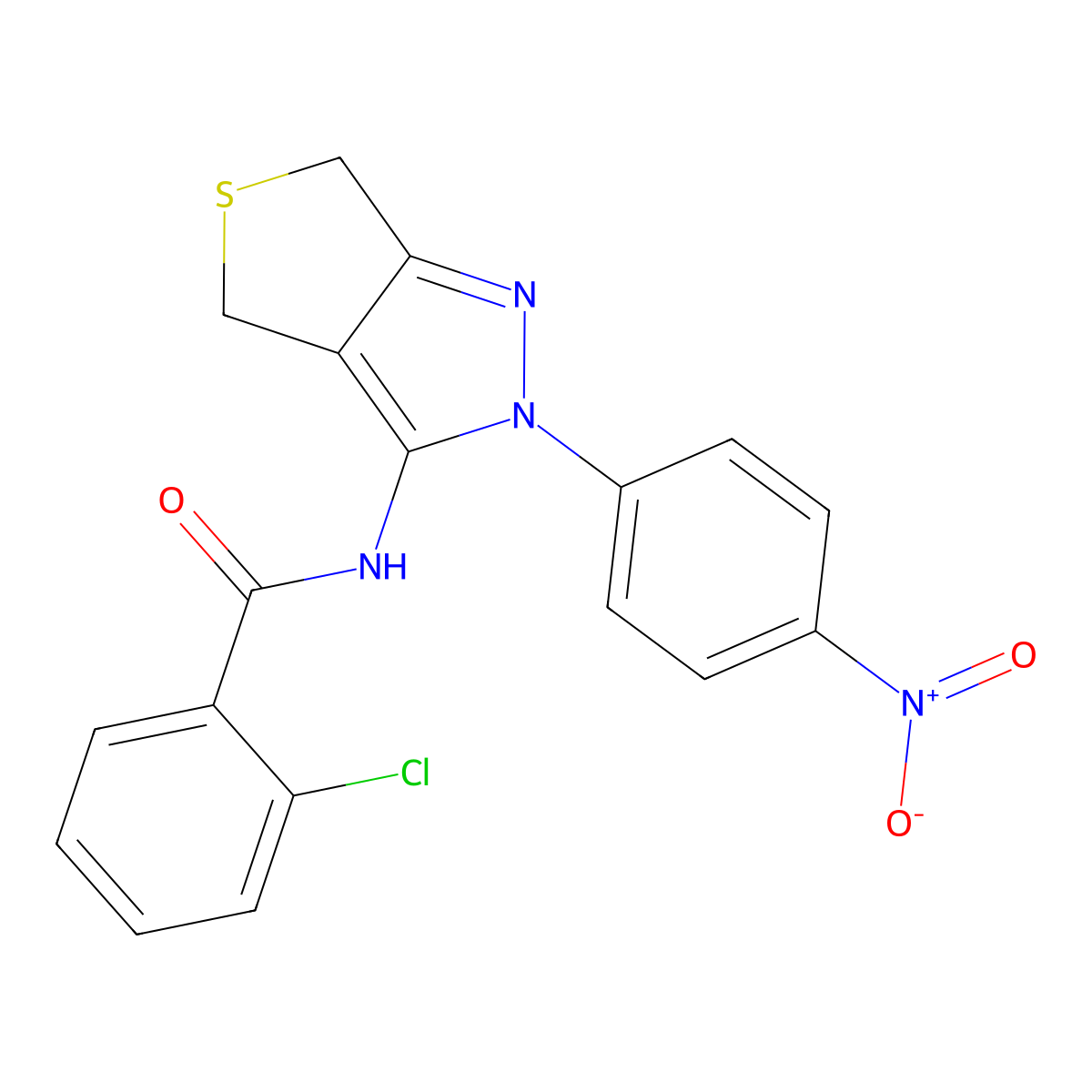 2-chloro-N-(2-(4-nitrophenyl)-4,6-dihydro-2H-thieno[3,4-c]pyrazol-3-yl)benzamide molecular structure, CAS 396720-06-2