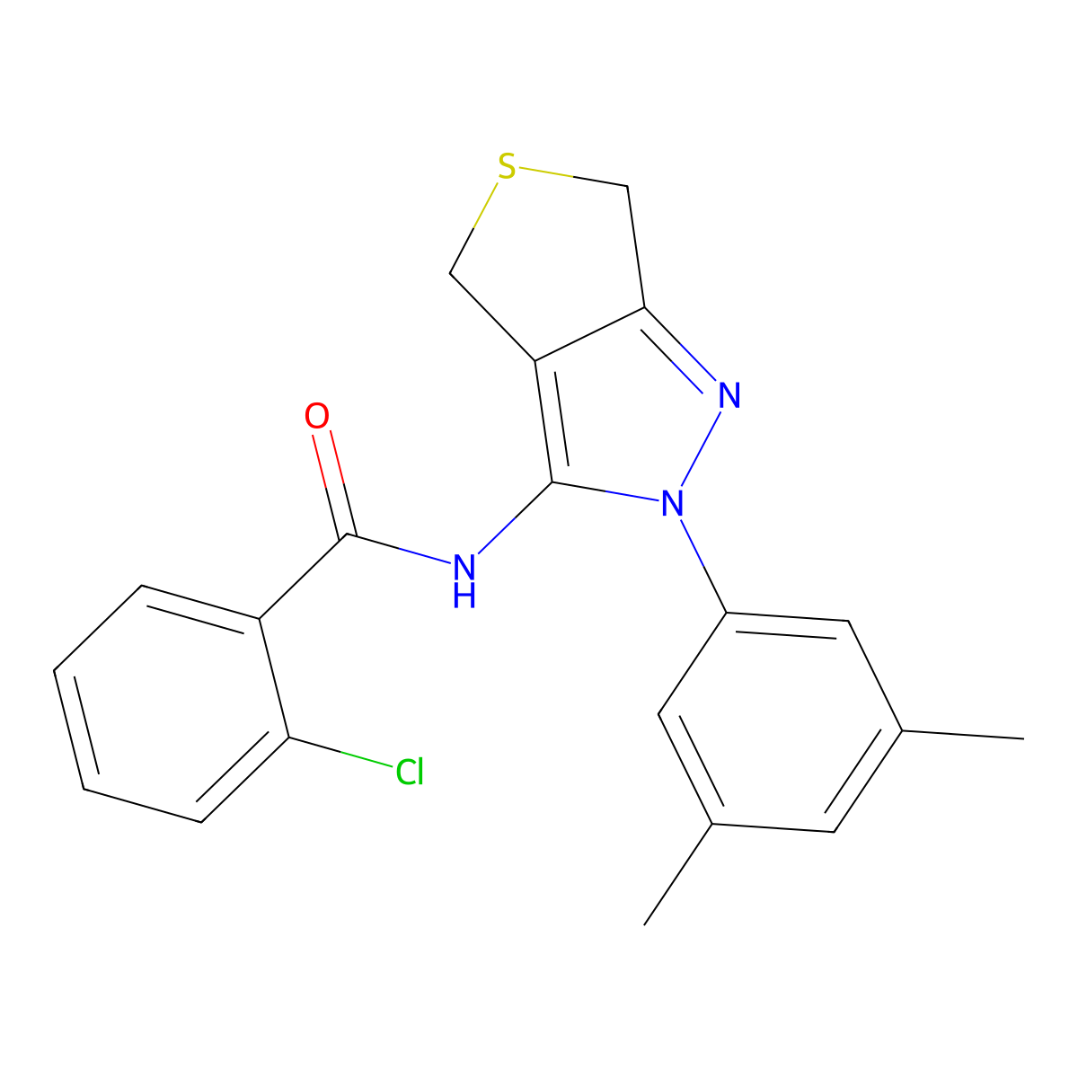 2-chloro-N-(2-(3,5-dimethylphenyl)-4,6-dihydro-2H-thieno[3,4-c]pyrazol-3-yl)benzamide molecular structure, CAS 396720-07-3