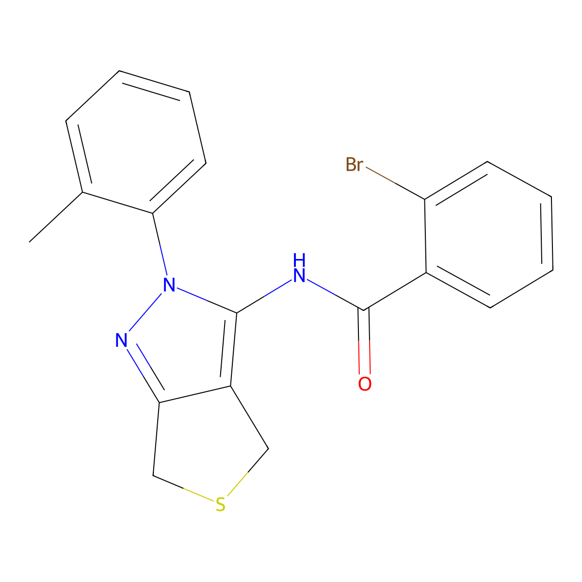 2-bromo-N-(2-(o-tolyl)-4,6-dihydro-2H-thieno[3,4-c]pyrazol-3-yl)benzamide molecular structure, CAS 396720-09-5