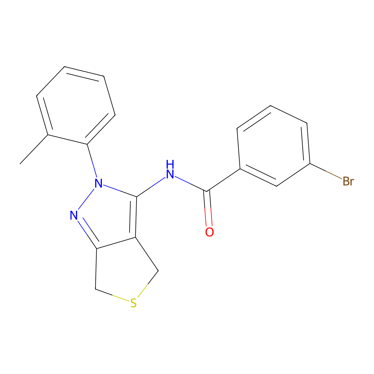 3-bromo-N-(2-(o-tolyl)-4,6-dihydro-2H-thieno[3,4-c]pyrazol-3-yl)benzamide molecular structure, CAS 396720-15-3