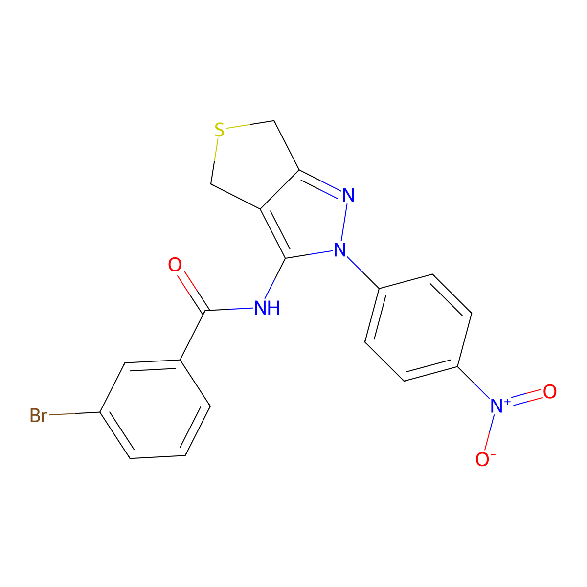 3-bromo-N-(2-(4-nitrophenyl)-4,6-dihydro-2H-thieno[3,4-c]pyrazol-3-yl)benzamide molecular structure, CAS 396720-17-5