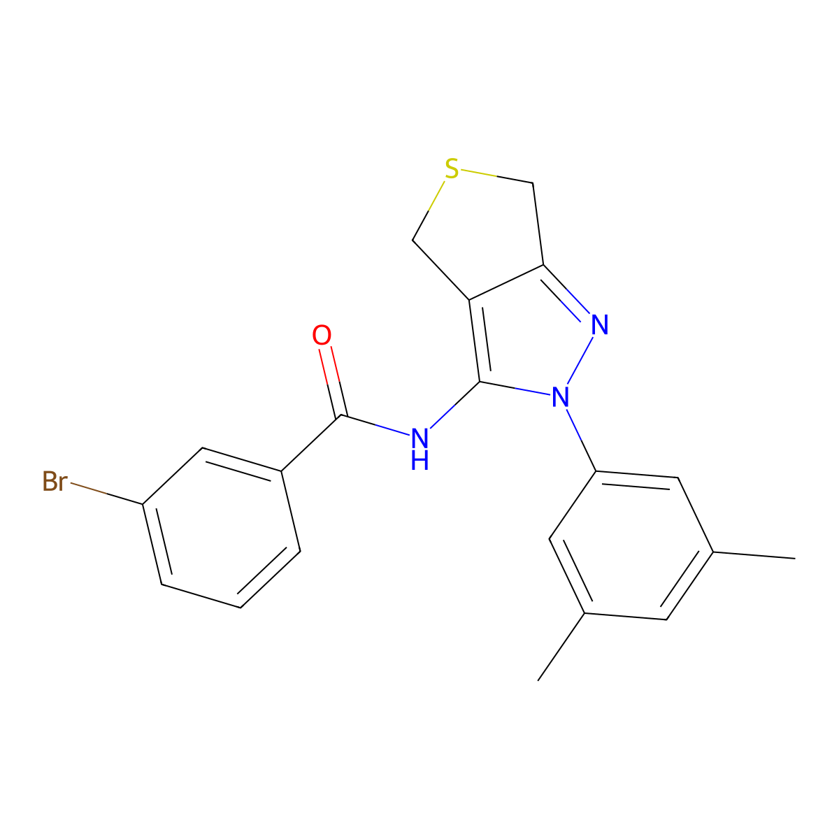 3-bromo-N-(2-(3,5-dimethylphenyl)-4,6-dihydro-2H-thieno[3,4-c]pyrazol-3-yl)benzamide molecular structure, CAS 396720-19-7