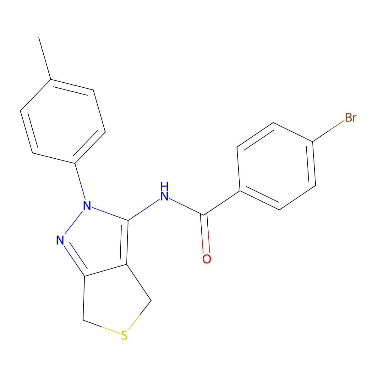 4-bromo-N-(2-(p-tolyl)-4,6-dihydro-2H-thieno[3,4-c]pyrazol-3-yl)benzamide molecular structure, CAS 396720-21-1