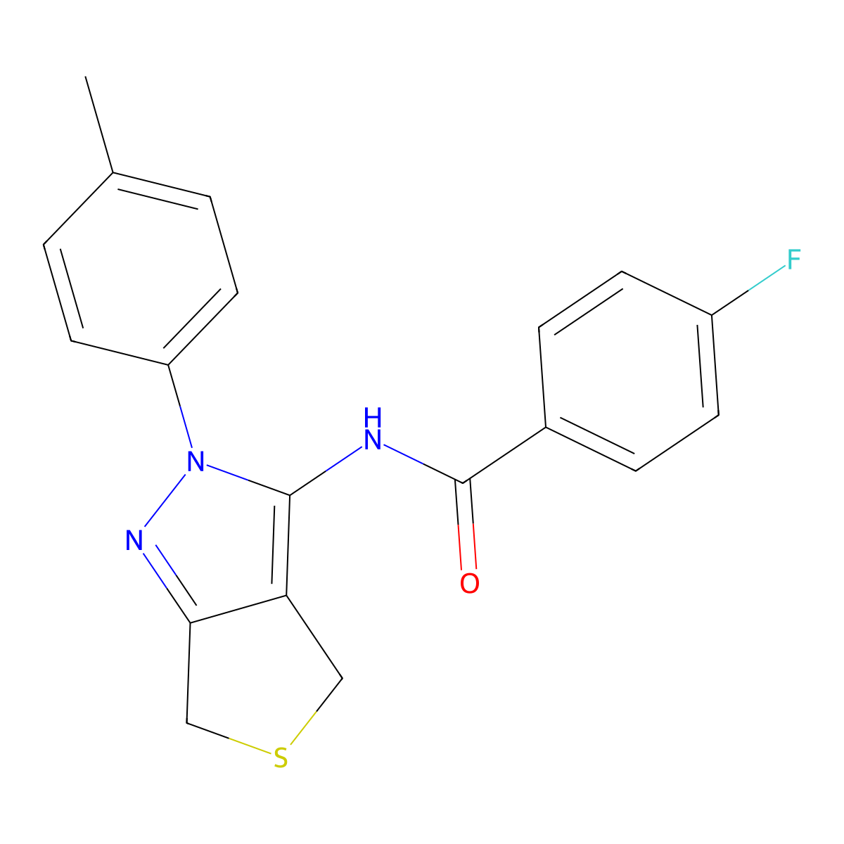 4-fluoro-N-[2-(4-methylphenyl)-4,6-dihydrothieno[3,4-c]pyrazol-3-yl]benzamide molecular structure, CAS 396720-27-7
