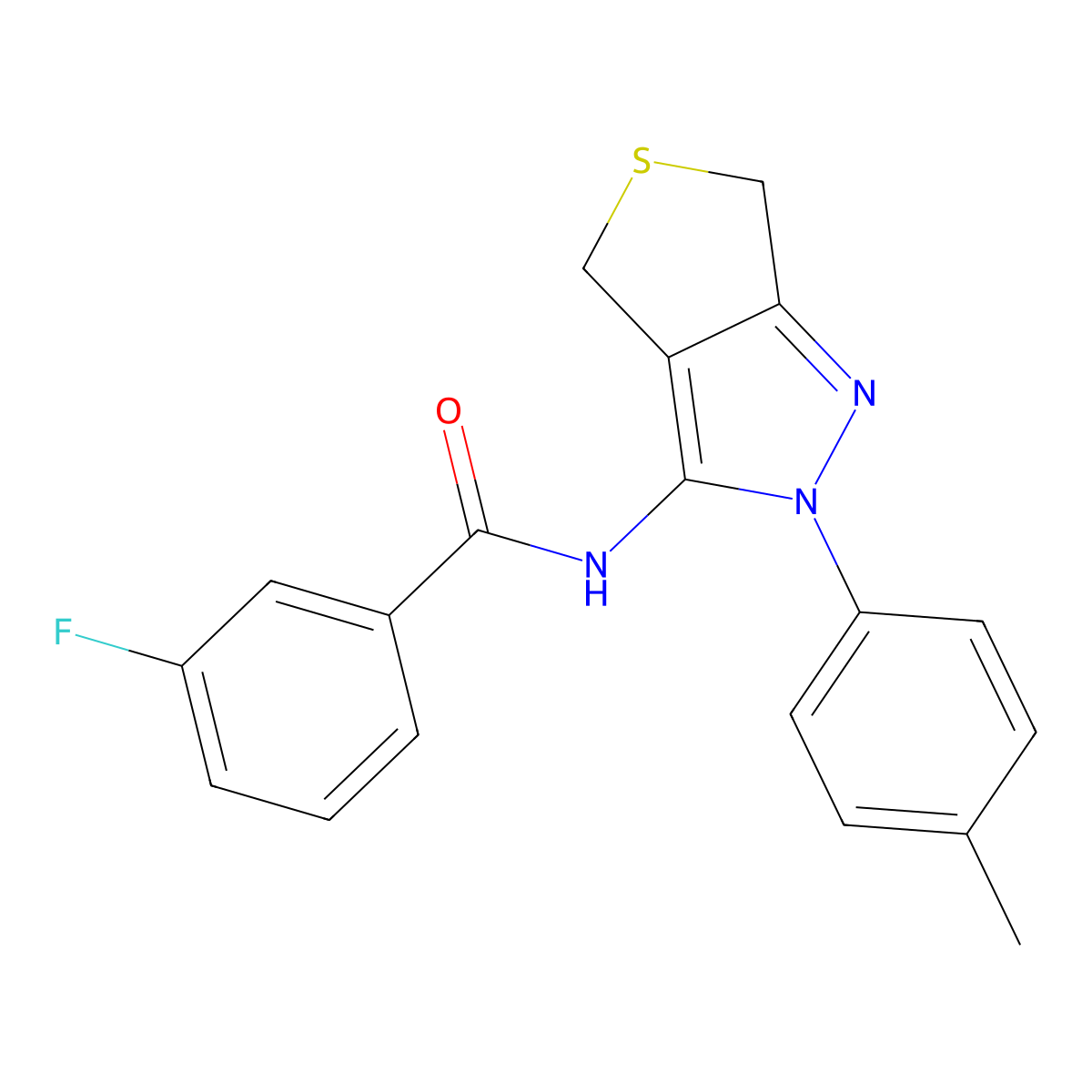 3-fluoro-N-[2-(4-methylphenyl)-4,6-dihydrothieno[3,4-c]pyrazol-3-yl]benzamide molecular structure, CAS 396720-33-5