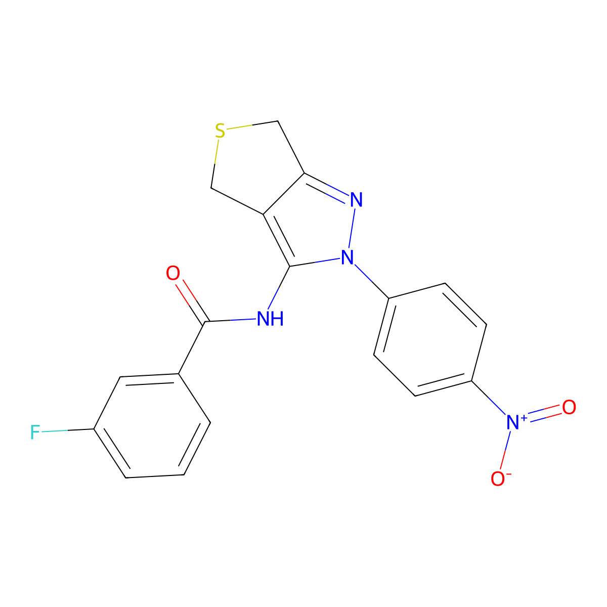 3-fluoro-N-[2-(4-nitrophenyl)-4,6-dihydrothieno[3,4-c]pyrazol-3-yl]benzamide molecular structure, CAS 396720-34-6