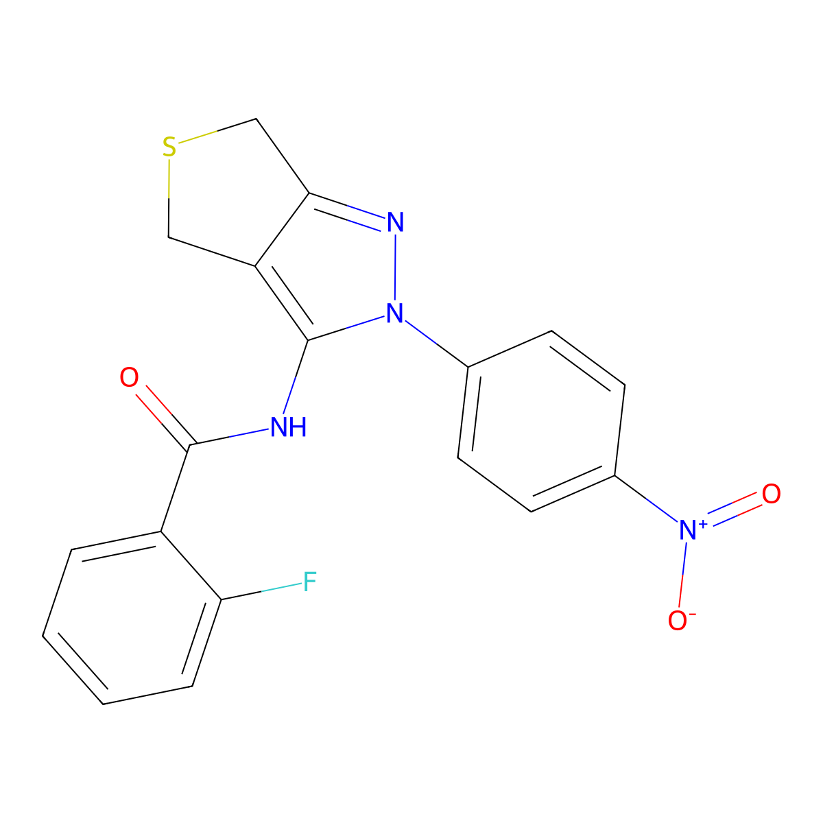 2-fluoro-N-[2-(4-nitrophenyl)-4,6-dihydrothieno[3,4-c]pyrazol-3-yl]benzamide molecular structure, CAS 396720-40-4