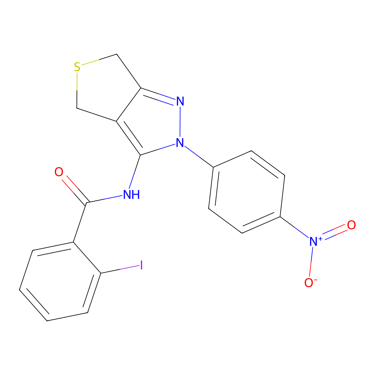 2-iodo-N-[2-(4-nitrophenyl)-4,6-dihydrothieno[3,4-c]pyrazol-3-yl]benzamide molecular structure, CAS 396720-47-1