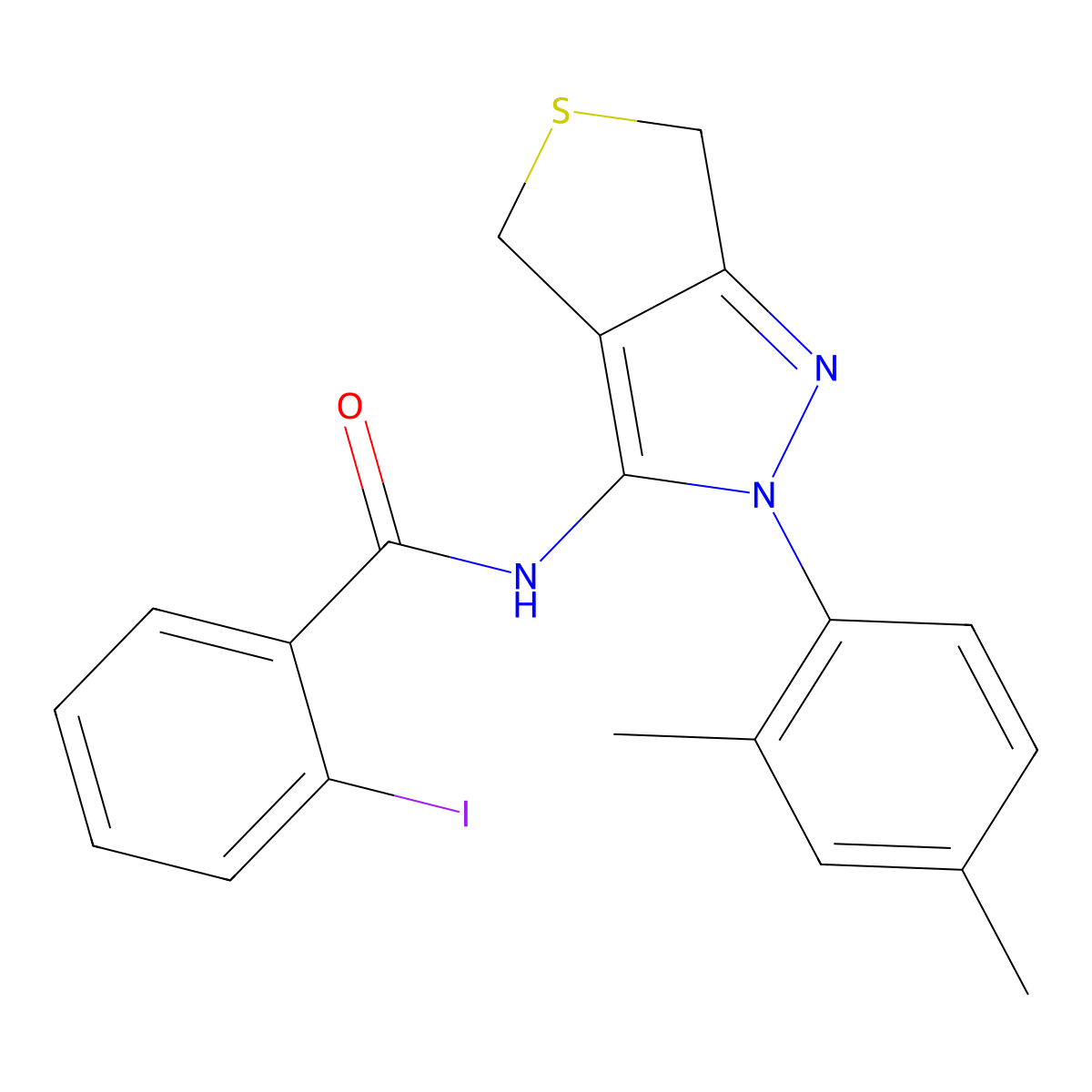 N-[2-(2,4-dimethylphenyl)-4,6-dihydrothieno[3,4-c]pyrazol-3-yl]-2-iodobenzamide molecular structure, CAS 396720-48-2