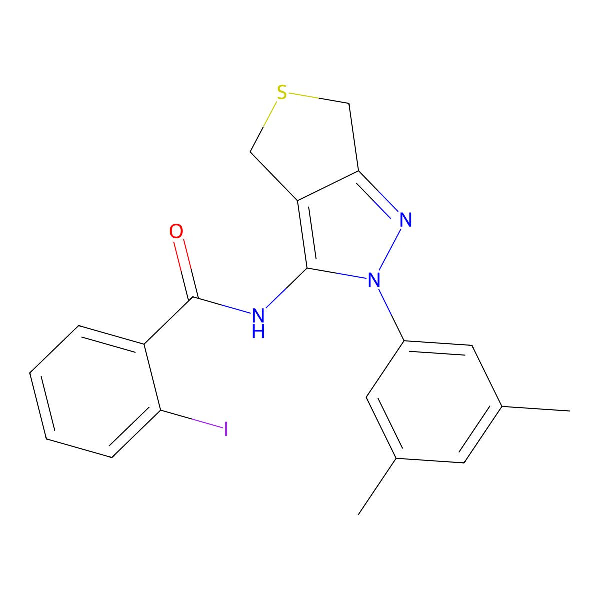 N-(2-(3,5-dimethylphenyl)-4,6-dihydro-2H-thieno[3,4-c]pyrazol-3-yl)-2-iodobenzamide molecular structure, CAS 396720-49-3