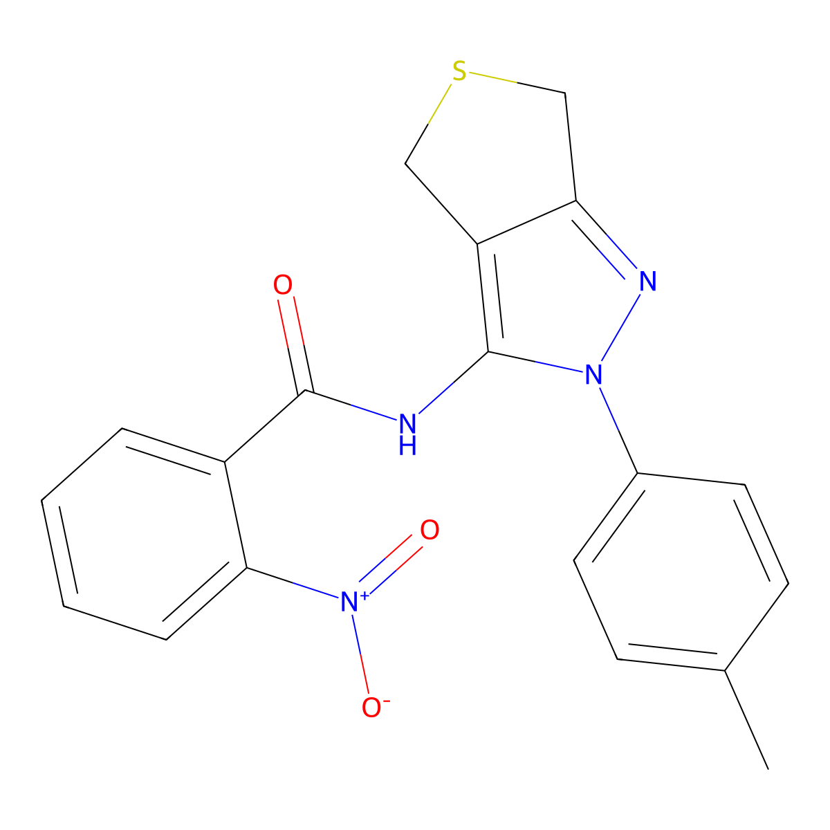 2-nitro-N-(2-(p-tolyl)-4,6-dihydro-2H-thieno[3,4-c]pyrazol-3-yl)benzamide molecular structure, CAS 396720-53-9