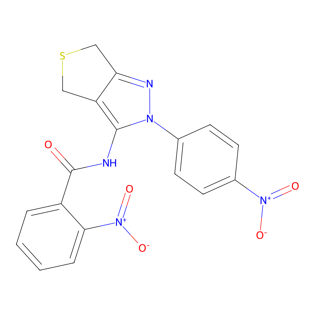 2-nitro-N-(2-(4-nitrophenyl)-4,6-dihydro-2H-thieno[3,4-c]pyrazol-3-yl)benzamide molecular structure, CAS 396720-54-0