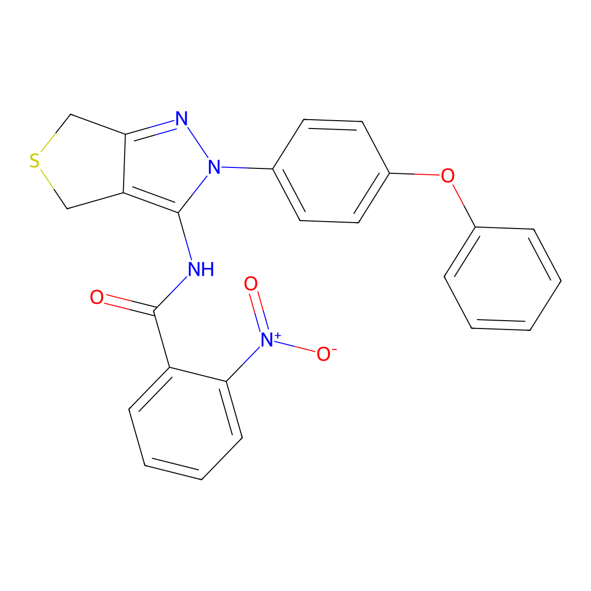 2-nitro-N-[2-(4-phenoxyphenyl)-4,6-dihydrothieno[3,4-c]pyrazol-3-yl]benzamide molecular structure, CAS 396720-56-2