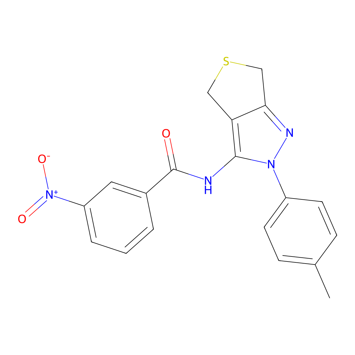 3-nitro-N-(2-(p-tolyl)-4,6-dihydro-2H-thieno[3,4-c]pyrazol-3-yl)benzamide molecular structure, CAS 396720-58-4