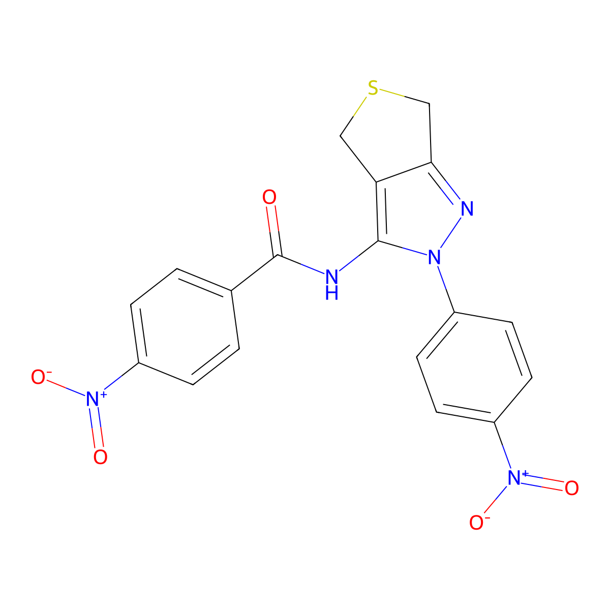 4-nitro-N-(2-(4-nitrophenyl)-4,6-dihydro-2H-thieno[3,4-c]pyrazol-3-yl)benzamide molecular structure, CAS 396720-65-3