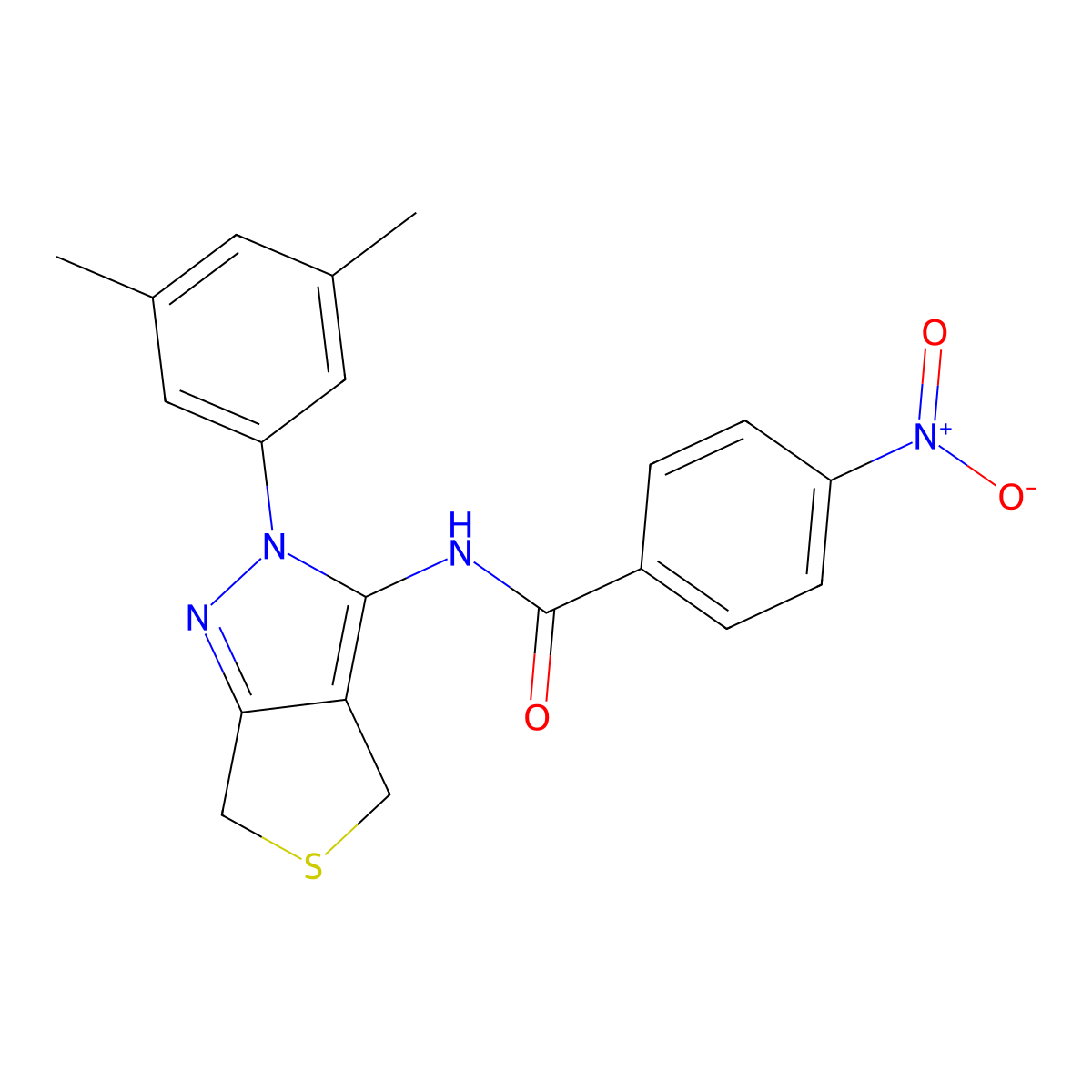 N-(2-(3,5-dimethylphenyl)-4,6-dihydro-2H-thieno[3,4-c]pyrazol-3-yl)-4-nitrobenzamide molecular structure, CAS 396720-69-7