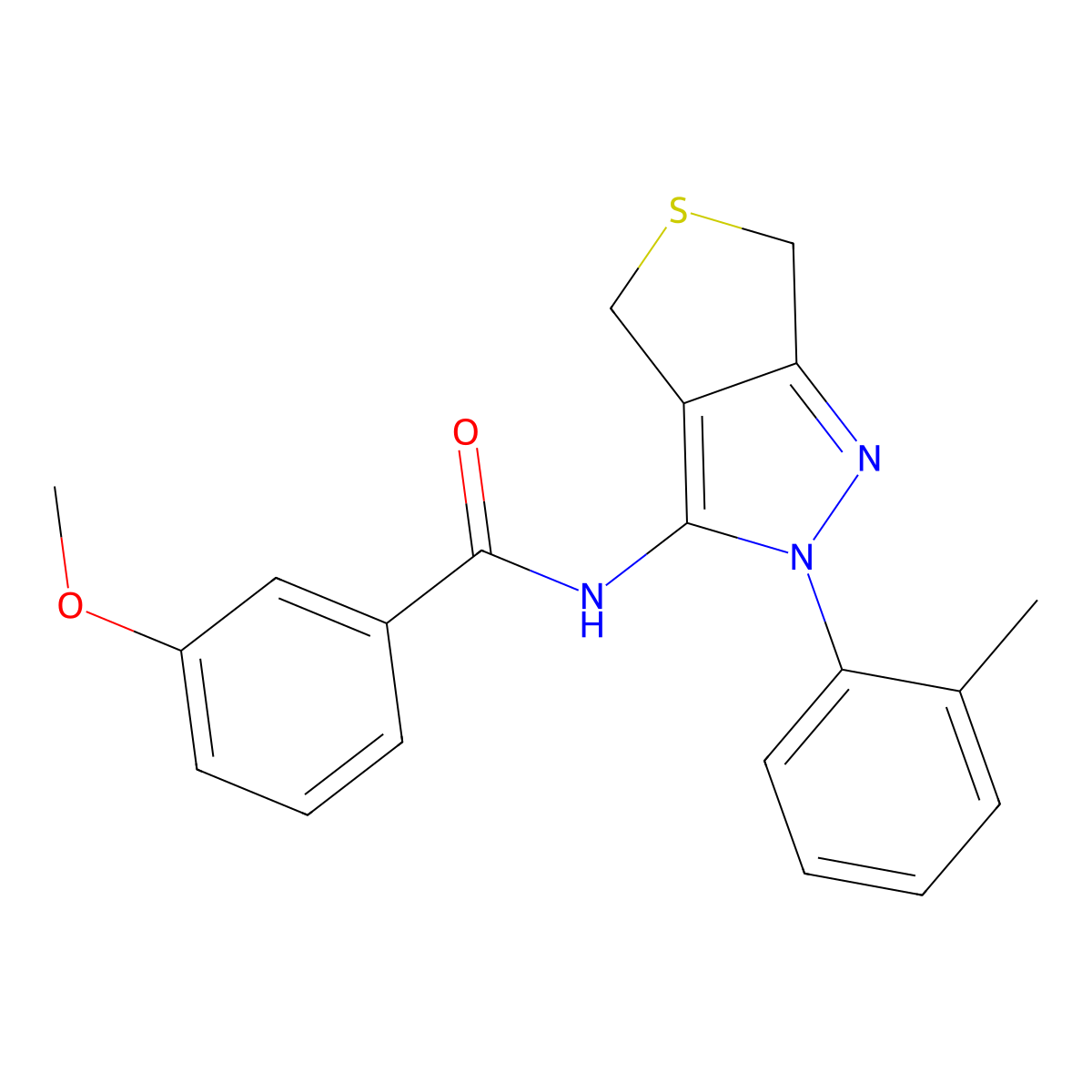 3-methoxy-N-(2-(o-tolyl)-4,6-dihydro-2H-thieno[3,4-c]pyrazol-3-yl)benzamide molecular structure, CAS 396720-74-4