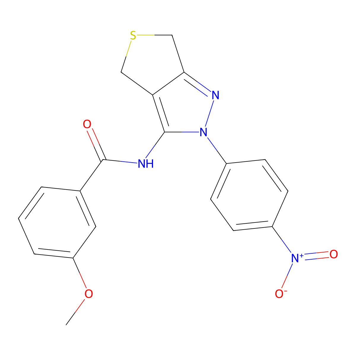 3-methoxy-N-(2-(4-nitrophenyl)-4,6-dihydro-2H-thieno[3,4-c]pyrazol-3-yl)benzamide molecular structure, CAS 396720-75-5