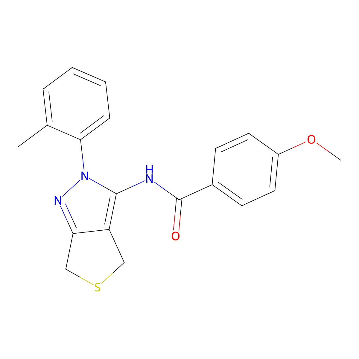 4-methoxy-N-[2-(2-methylphenyl)-4,6-dihydrothieno[3,4-c]pyrazol-3-yl]benzamide molecular structure, CAS 396720-78-8