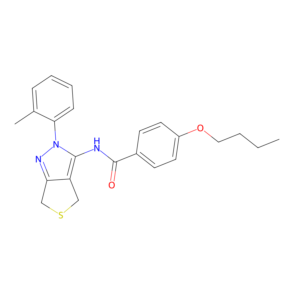 4-butoxy-N-(2-(o-tolyl)-4,6-dihydro-2H-thieno[3,4-c]pyrazol-3-yl)benzamide molecular structure, CAS 396720-87-9