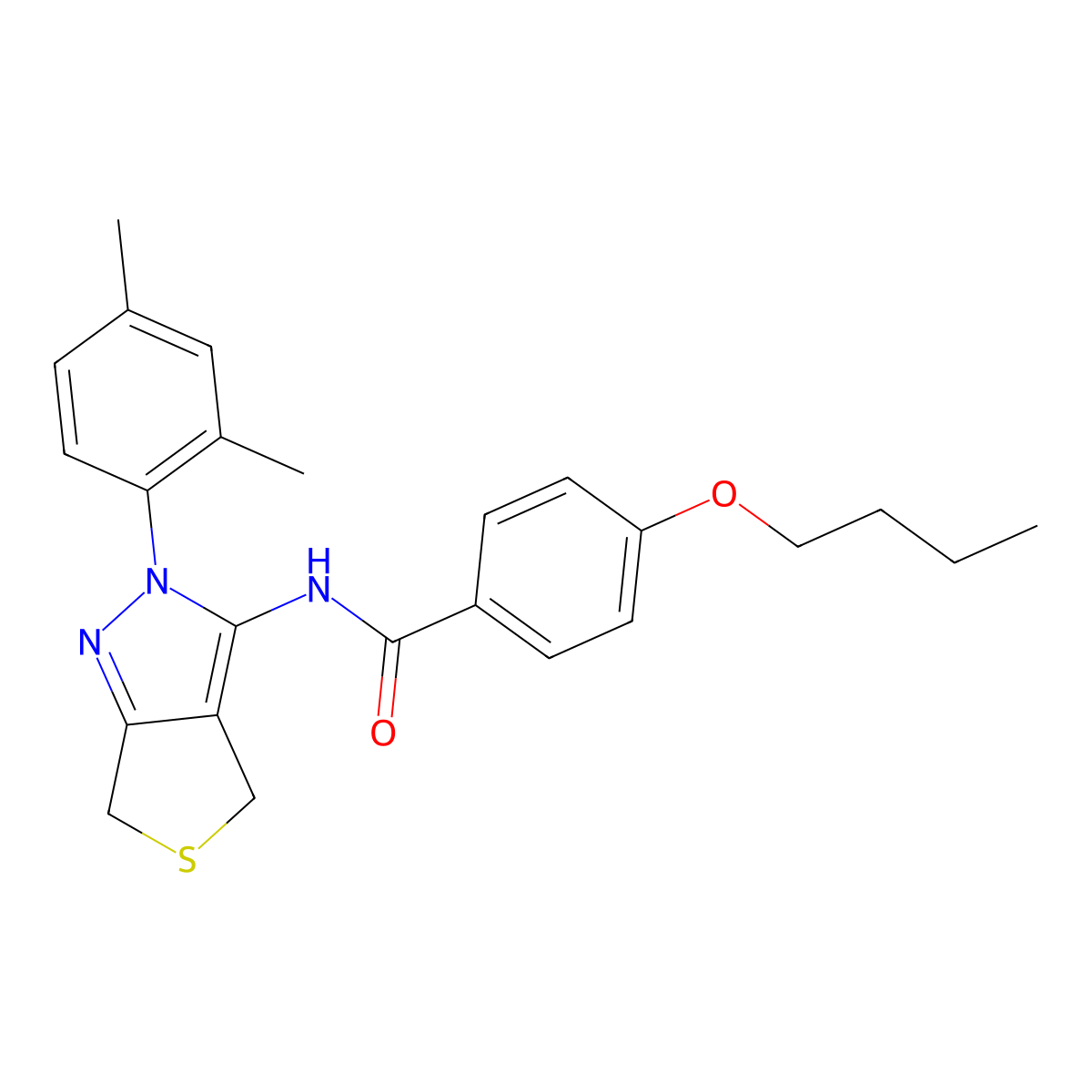 4-butoxy-N-(2-(2,4-dimethylphenyl)-4,6-dihydro-2H-thieno[3,4-c]pyrazol-3-yl)benzamide molecular structure, CAS 396720-89-1