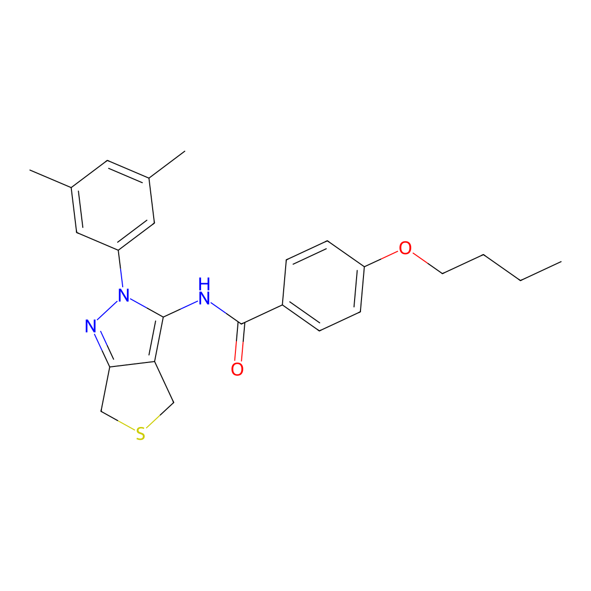 4-butoxy-N-[2-(3,5-dimethylphenyl)-4,6-dihydrothieno[3,4-c]pyrazol-3-yl]benzamide molecular structure, CAS 396720-90-4
