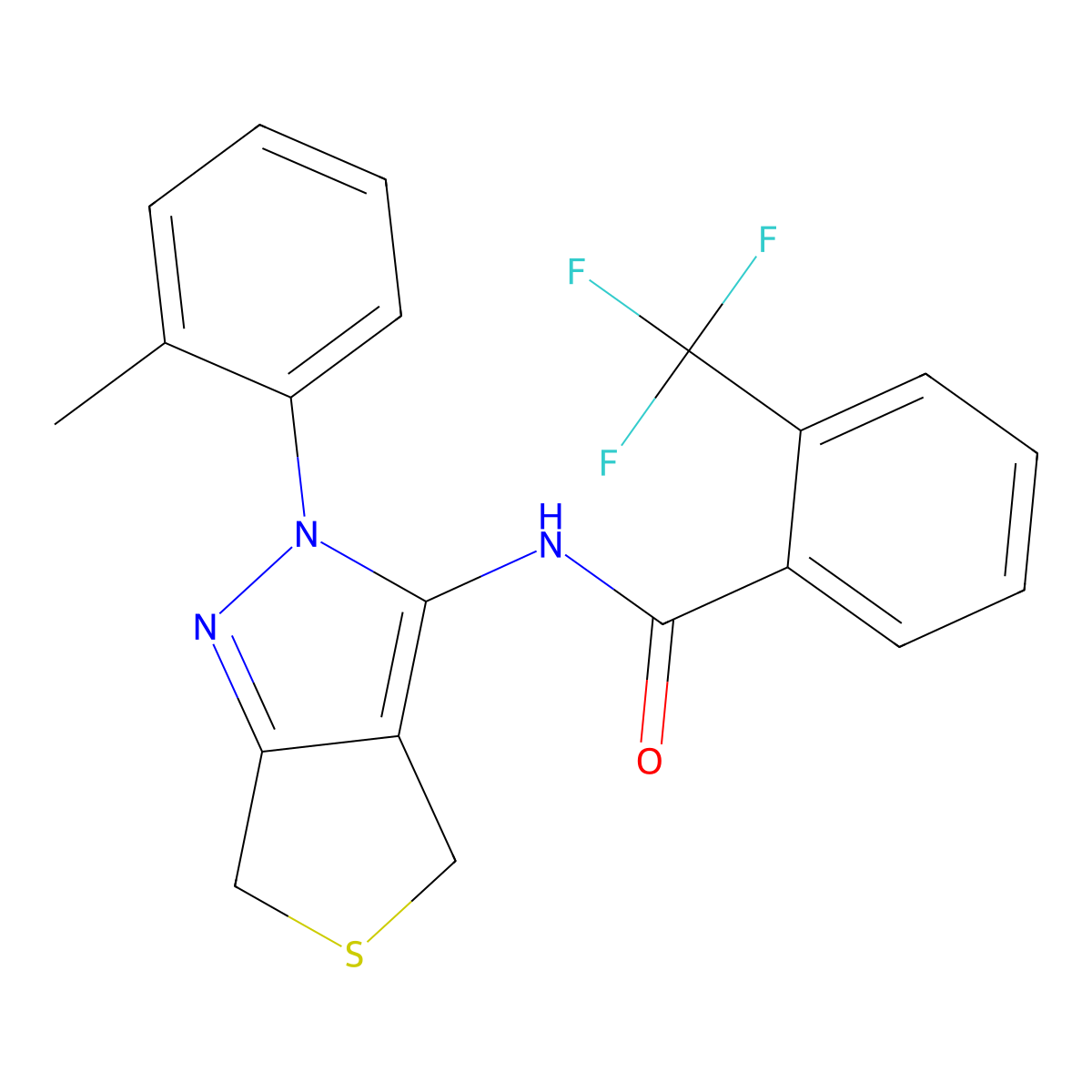 N-[2-(2-methylphenyl)-4,6-dihydrothieno[3,4-c]pyrazol-3-yl]-2-(trifluoromethyl)benzamide molecular structure, CAS 396721-06-5