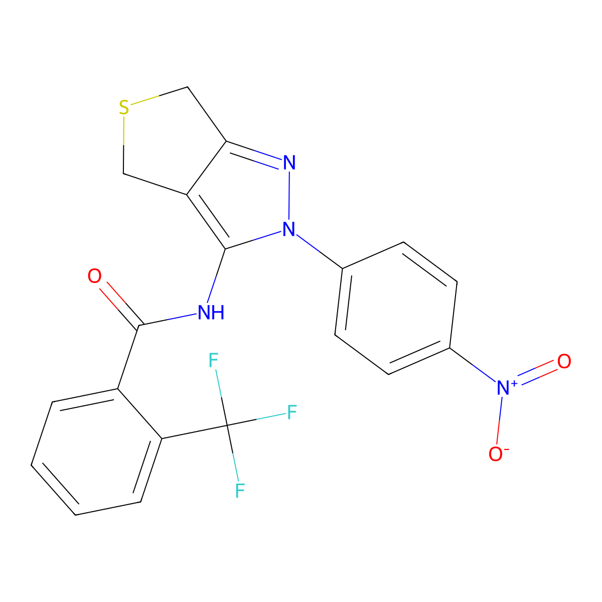 N-[2-(4-nitrophenyl)-4,6-dihydrothieno[3,4-c]pyrazol-3-yl]-2-(trifluoromethyl)benzamide molecular structure, CAS 396721-08-7