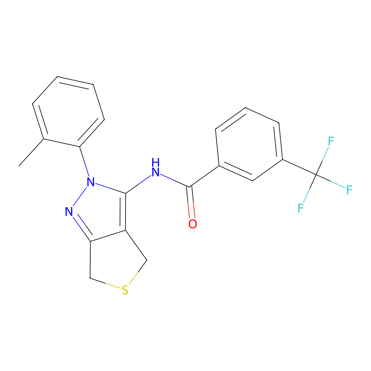 N-[2-(2-methylphenyl)-4,6-dihydrothieno[3,4-c]pyrazol-3-yl]-3-(trifluoromethyl)benzamide molecular structure, CAS 396721-14-5