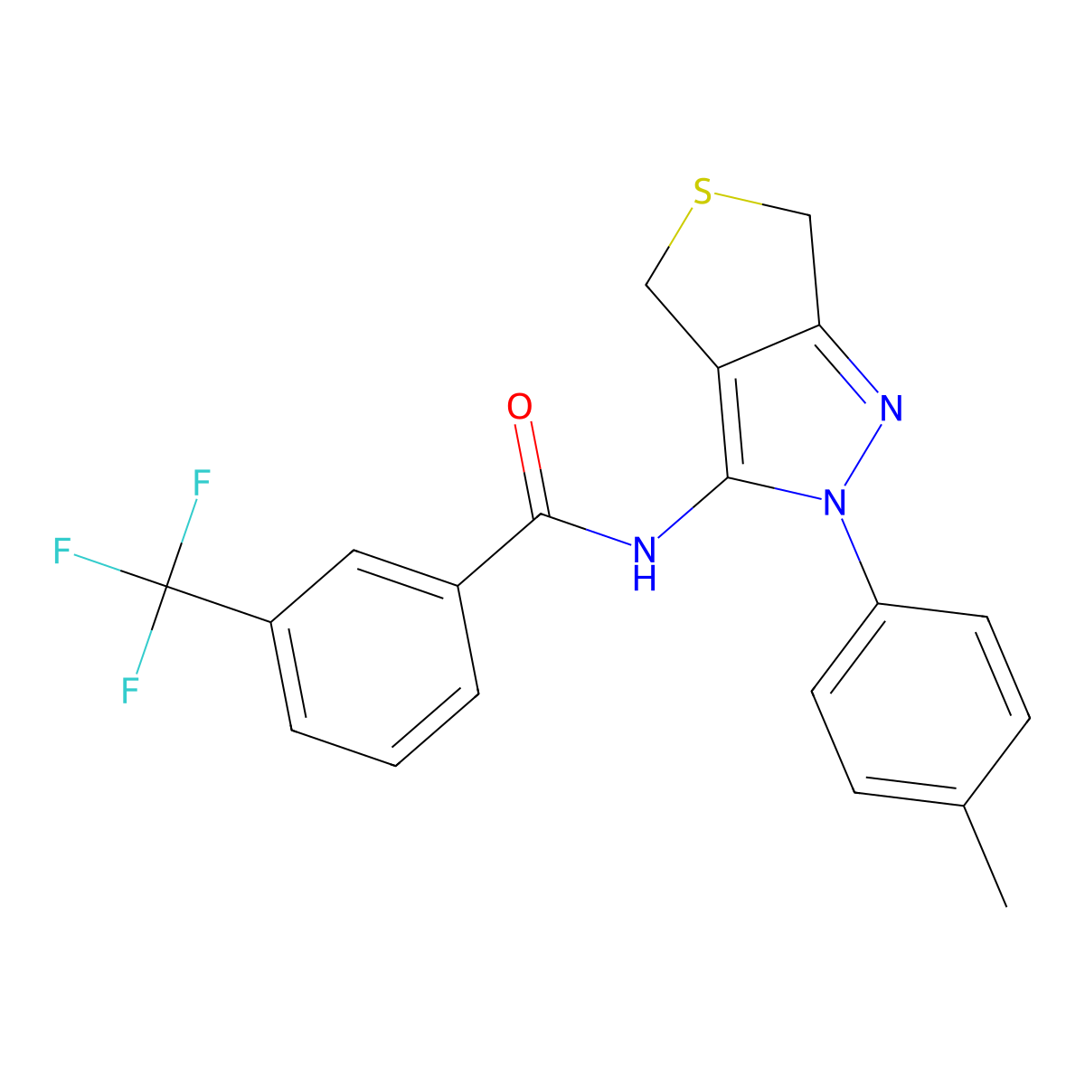 N-[2-(4-methylphenyl)-4,6-dihydrothieno[3,4-c]pyrazol-3-yl]-3-(trifluoromethyl)benzamide molecular structure, CAS 396721-15-6