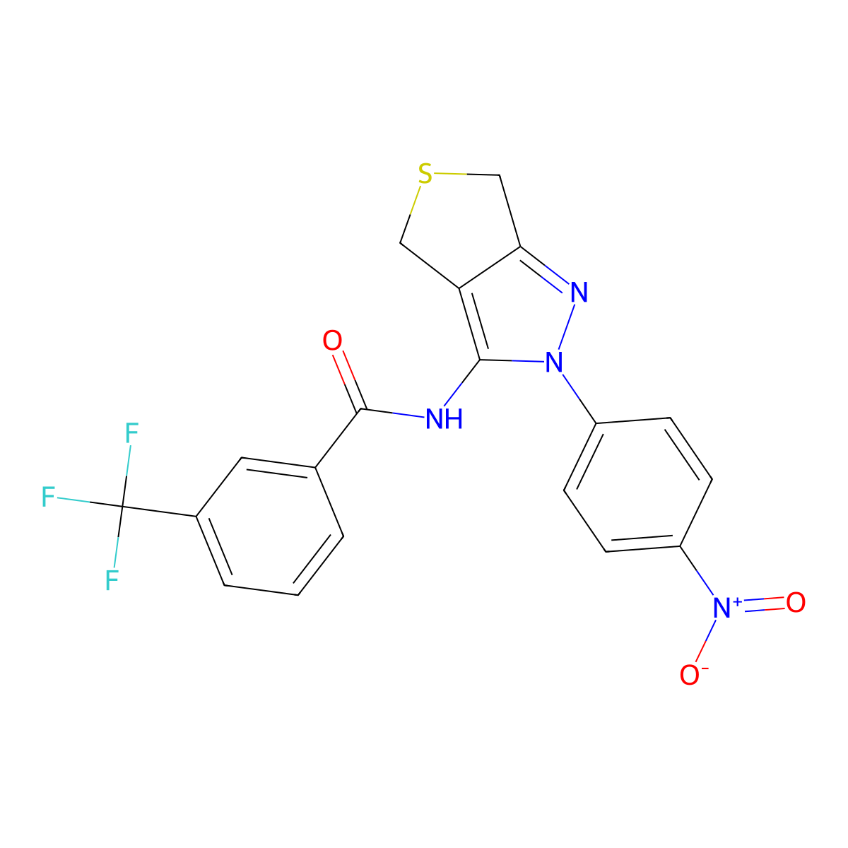 N-[2-(4-nitrophenyl)-4,6-dihydrothieno[3,4-c]pyrazol-3-yl]-3-(trifluoromethyl)benzamide molecular structure, CAS 396721-16-7