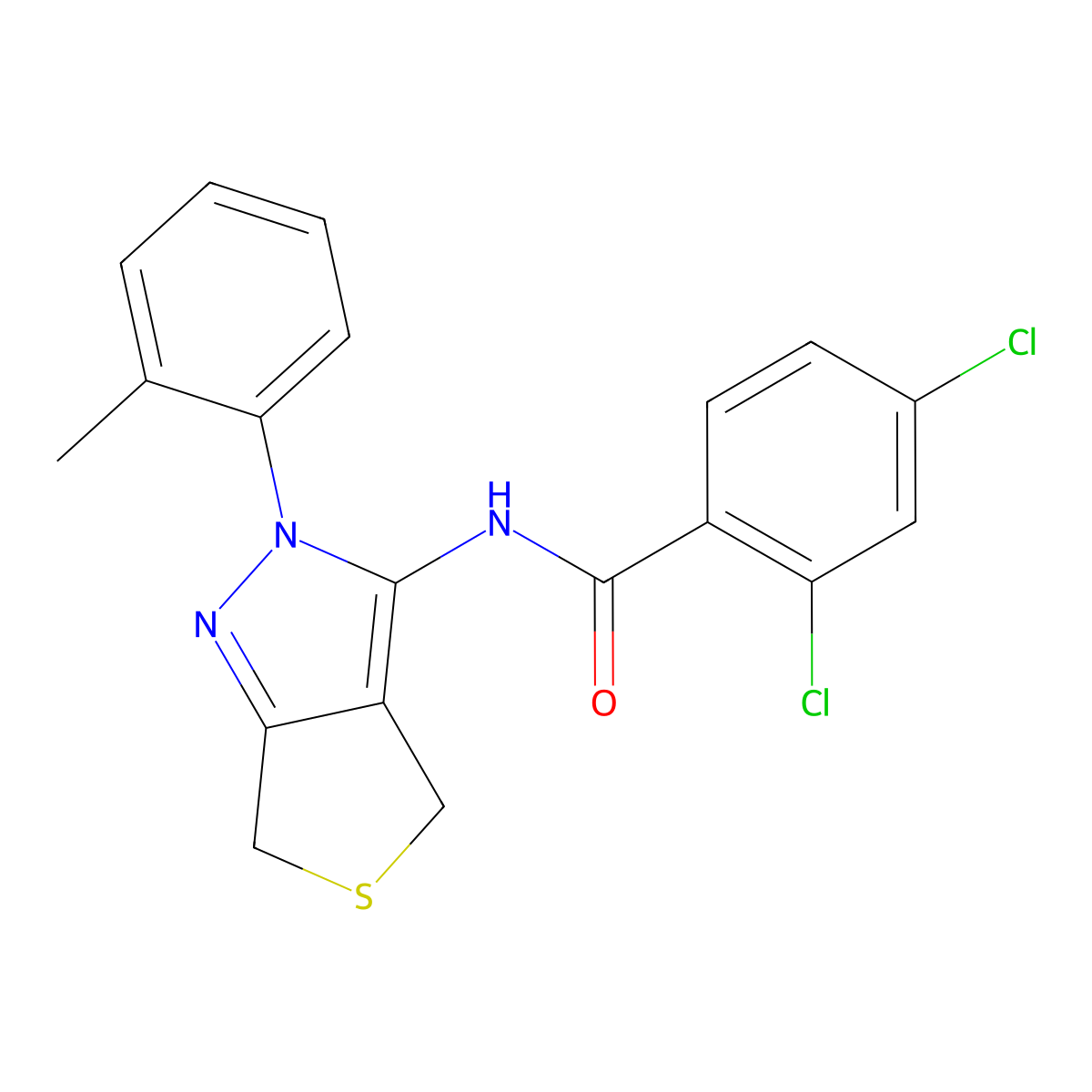 2,4-dichloro-N-[2-(2-methylphenyl)-4,6-dihydrothieno[3,4-c]pyrazol-3-yl]benzamide molecular structure, CAS 396721-23-6